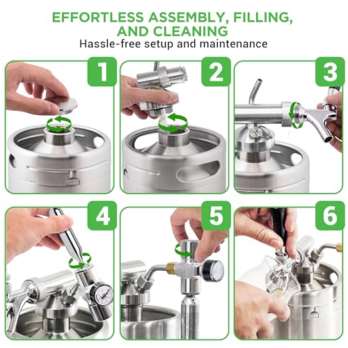 Nutrichef PKBRTP100.5 Pressurized Growler Tap System, 128Oz Stainless Steel Mini Keg Dispenser Portable Kegerator Kit thumb #4