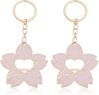 2Pcs Cherry Blossom Keychain Alloy Enamel Cherry Flower Keychain Pink Flower Keychains Funny Bottle Opener Keychains Purse Wallet Hanging Ornaments for Woman Bag Decoration Accessories
