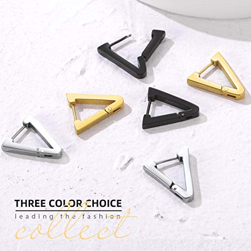 Mens Triangle Black Stud Earrings, Punk Ear Huggie Hoop Jewelry For Rapper #TOP4