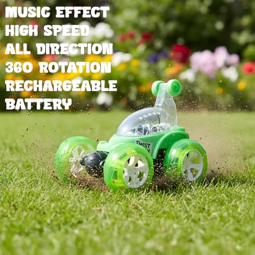 Image of Smartboy's 360-Degree Rotational High Speed 5 Way Remote Controlled Stunt Car Toy Vehicle with 3D Lightning and Musical for Boys Girls Kids - Rechargeable with USB Charging Cable (9802 - Green)
