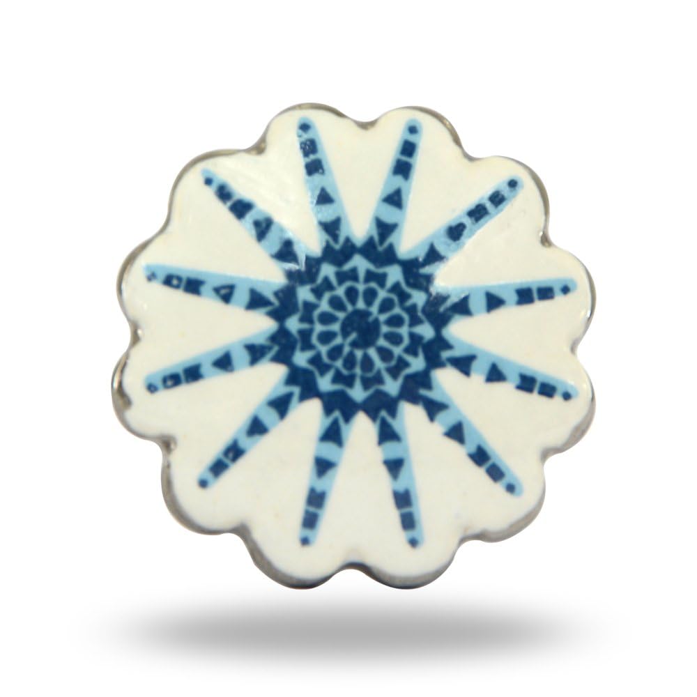 Trinca-Ferro White And Blue Set Of 6 Ceramic Howden Cabinet Drawer Knobs Cupboard Dresser Drawer Pull, Wf_55520467