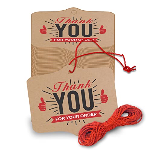 Image of Clickedin - Craft Paper Thank You Tags for Packaging with String 50 Pcs