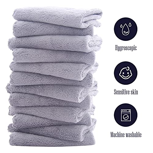 Image of 16 Pack Baby Washcloths - Luxury Coral Fleece - Extra Absorbent and Soft Wash Clothes for Newborn, Infants and Toddlers - Suitable for Sensitive Skin and New Born - Baby Shower - Light Grey,10x10 Inch