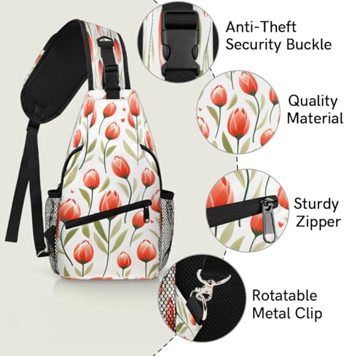 Sling bag unisex con diseño floral rojo miniatura 3