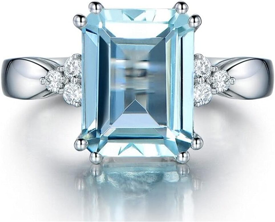 Creative 925 Sterling Silver Womens Rectangle Sapphire Ring Shiny 18K Square Blue Gemstone Ring CZ Zirconia Diamond Topaz Ring Eternity Engagement Wedding Band Promise Cocktail Ring ST.331 - Image 3