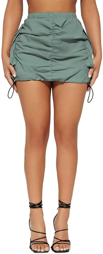 Cargo Skirts for Women Ruched Mini Skirt Side Drawstring High Waisted Skirt