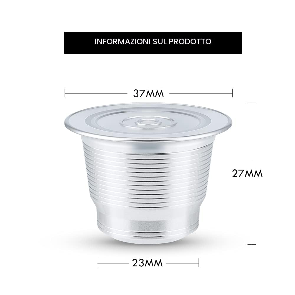 RECAFIMIL Capsule di caffè riutilizzabili in acciaio inox, filtro ricaricabile per macchine da caffè Nespresso (2 capsule + 1 pressino)