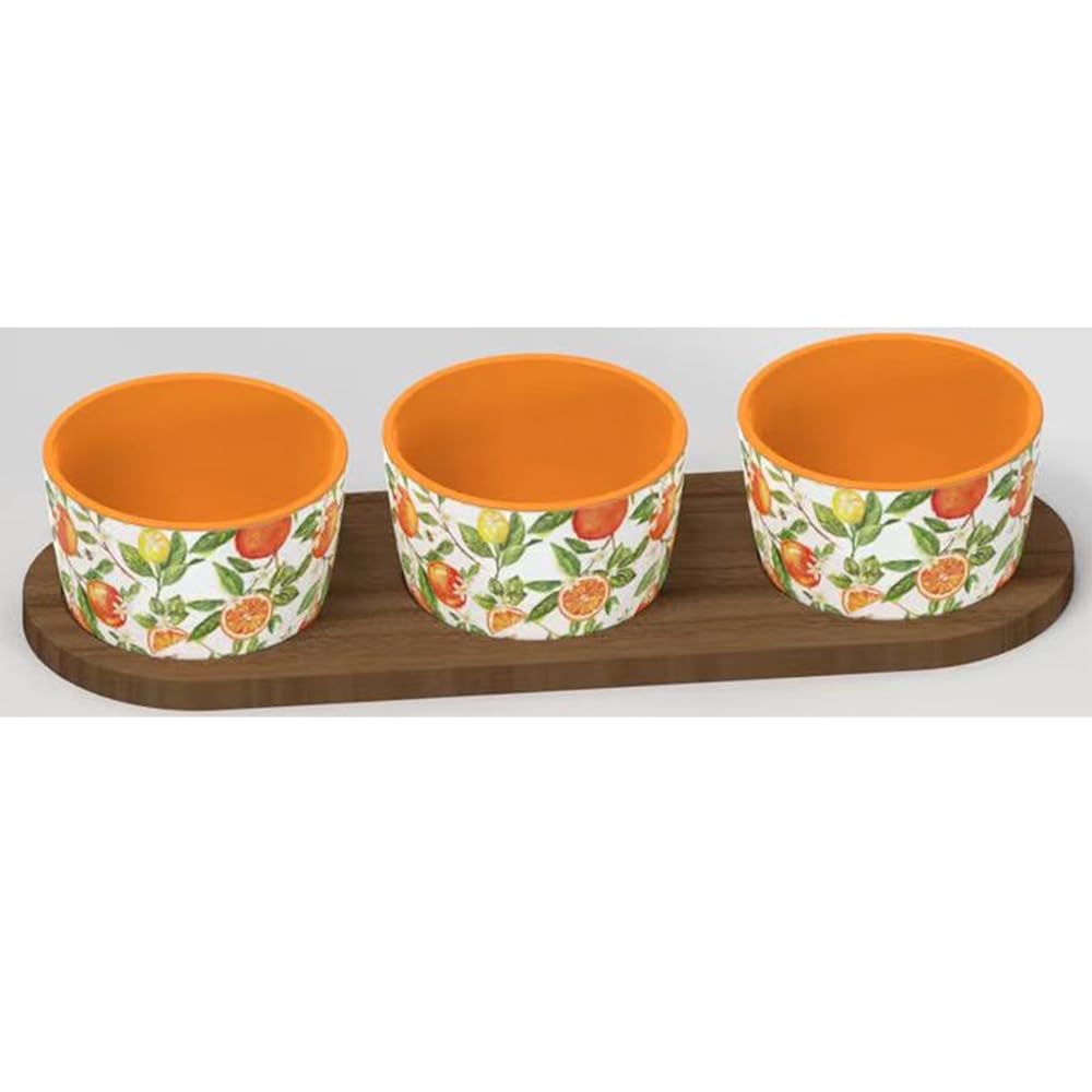 The Leonardo Collection Oranges & Lemons Jennifer Rose Stoneware Orange & Lemons Snack Bowls Tray for Home and Restaurants | Microwave & Dishwasher Safe Everyday Crockery for Cereal, Noodle, and Fruit