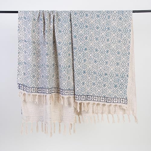 Image of Cotton Hand Block Printed Throw Blanket for Sofa, Bed, Couch, Muti Purpose Uses 50X60 Inches (Multi-Color 01)