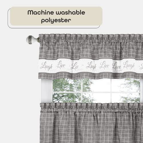 Tier And Valance Window Curtain Set - 58 Inch Width, 24 Inch Length - Live, Love, Laugh (Grey) - Light Filtering Drapes For Kitchen, Bedroom, Living & Dining Room By Achim Home Decor #TOP3