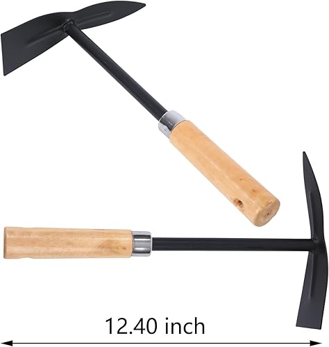 Miniatura 5 de Juego de herramientas de jardinería con mango de madera de 4 piezas, resistente y duradero, incluye palas, azadas y rastrillos, ideal para