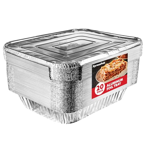 XpressPak Large Aluminium Foil Trays - [20-Pack Value] - Disposable Baking Foil Pans - (32X26 cm - 10X12 inches) - Half Size, Deep Steam Table Pans for Baking, Roasting & Food Prepping