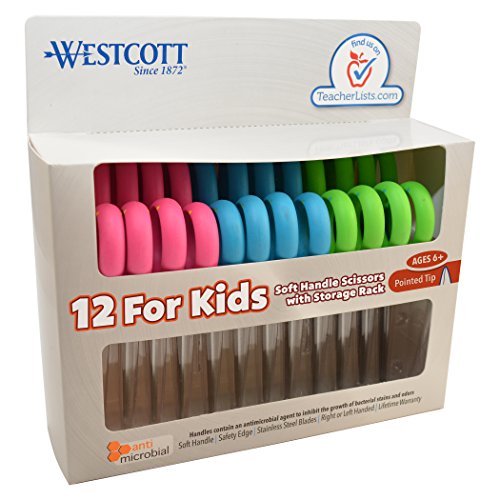 Westcott Soft Handle Kids Scissors With Anti-Microbial Protection, Assorted Colors, 5-Inch Pointed, 12 Pack (14874) #TOP22