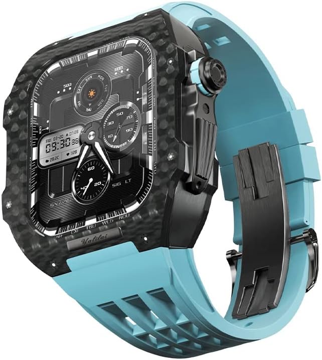 Carbon Fiber Watch Case Rubber Strap，For Apple Watch Band 44/45mm 9 8 7 6 5 4 SE Series Watch Upgrade Protection Modification Kit