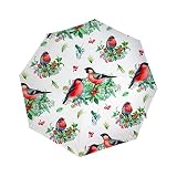 Paraguas de viaje compacto resistente al viento con cierre automático plegable para Navidad, ramas de acebo, pájaros, paraguas automático para el sol y...