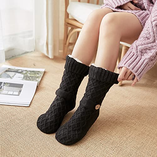 haozaikeji Women Fleece Floor Socks Girl Knit Slipper Socks Vintage Warm Home Crew Sock Thick Non-Slip Boot Xmas Indoor Sock2