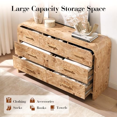 Image of Curved Drawer Dresser for Bedroom with 7 Drawers, 54'' Wide Chest of Drawer