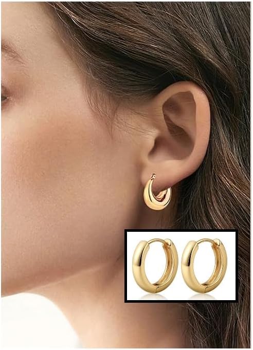 14K Gold Hoop Earrings for Women - Stylish and Versatile Chunky Hoop Earrings Set,Multipack Hypoallergenic Twisted Huggie Hoops Earring Set - Image 5