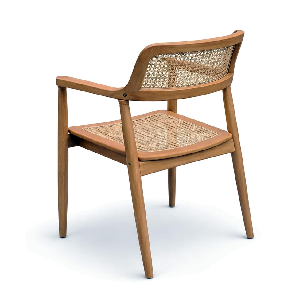 Set 2 Sedie da Giardino in Legno Teak con Braccioli MALACCA | Seduta e Schienale in Rattan | Design Nordic Japandi Outdoor | Poltrona da Esterno per Terrazzo Balcone | 58 x 59 x 83cm