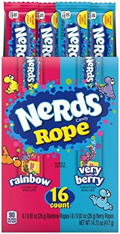 Nerds Rope, Summer Candy, Variety Box, Rainbow & Very Berry, 0.92ounce (Pack of 16)