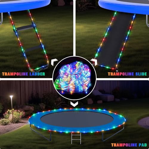 Image of AERYS 100 LED Trampoline Accessories Solar Rope Lights,10 Meter IP 65 Waterproof Rope Lights Outdoor with 8 Modes, PVC Tube Solar Trampoline Lights for Fence Camp Yard Walkway Path Garden(Multicolor)