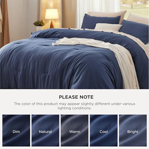Image of Bedsure Super King Plus Comforter Set, Navy Soft Prewashed Bedding for All Seasons, 3 Pieces GentleSoft Bed Set, 1 Lightweight Comforter (128 inchx120 inch) and 2 Pillowcases (20 inchx36 inch)