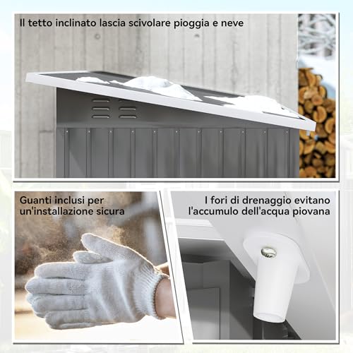 Outsunny Casetta Da Giardino Porta Attrezzi In Lamiera Acciaio Zincato, 2.55M² Capanno Da Giardino Con Porta Blocco Tetto Inclinato, Capannone Per Prato, Patio, Cortile, Esterno, 221X133X190Cm, Grigio - 6