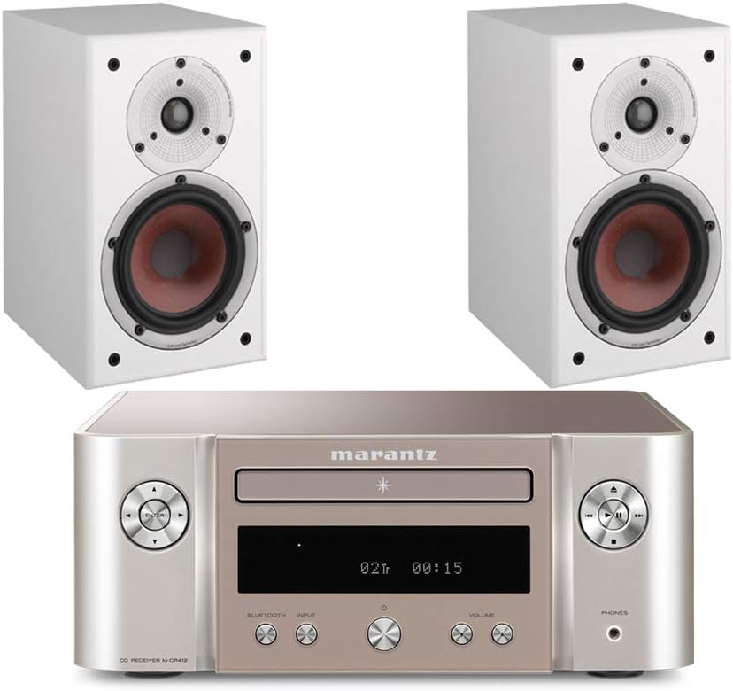Marantz MCR412 Melody Receiver Silver inc Dali Spektor 2 Speakers (White)