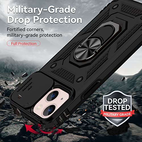 Coque iPhone 13 antichoc robuste noire béquille support magnétique et protège objectif
