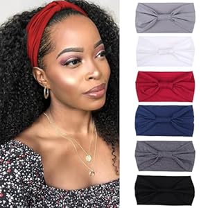 XTREND Wide Headbands For Women Non Slip Fashion Stretch Headband Boho Head Bands Women’s Hair Band Turban Sports Hairband Girls Accessories 6 Pcs（Black, Dark gray, Navy blue, Red, White, Light gray）