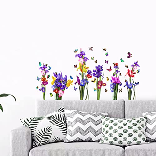 Wandsticker, Wandtattoo Kinderzimmer Mädchen, Wohnzimmer Schlafzimmer Küche Badezimmer 3D DIY Schmetterlinge Garten Narzisse Iris Blumen Natur Pflanzen Familie Wanddeko Vinyl-Kunst Wandaufkleber Cover
