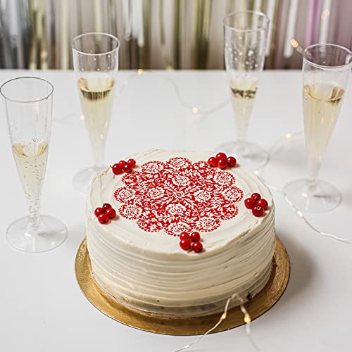 Fvvmeed 2 Pieces Cake Decorating Stencil Round Lace Silicone Mold Beautiful Flower Lace Fondant Wedding Spray Floral Molds Sugar Sieve Template Dessert Top Molding Decor Icing Pad Pastry Baking Tool #TOP6