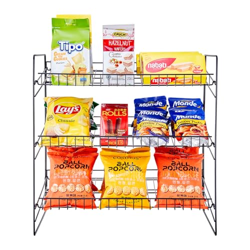 Glolaurge Grand présentoir à bonbons, organisateur de collations, étagère métallique pour magasins, cuisine, bureau, noir