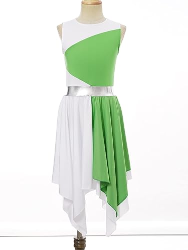 Miniatura 5 de Oyolan Vestido de baile de alabanza lírica de un hombro para niñas y niñas, sin mangas, bloque de color, túnica litúrgica para adoración