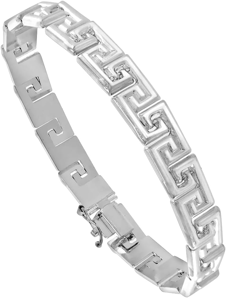 Sterling Silver Stampato Greek Key Bracelet & Matching Necklace, 5/16 in. (8mm) Wide