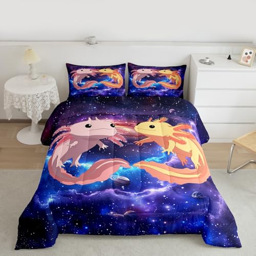 Image of Feelyou Cute Galaxy Axolotl Comforter Set - Twin Size with 1 Comforter and 1 Pillowcase