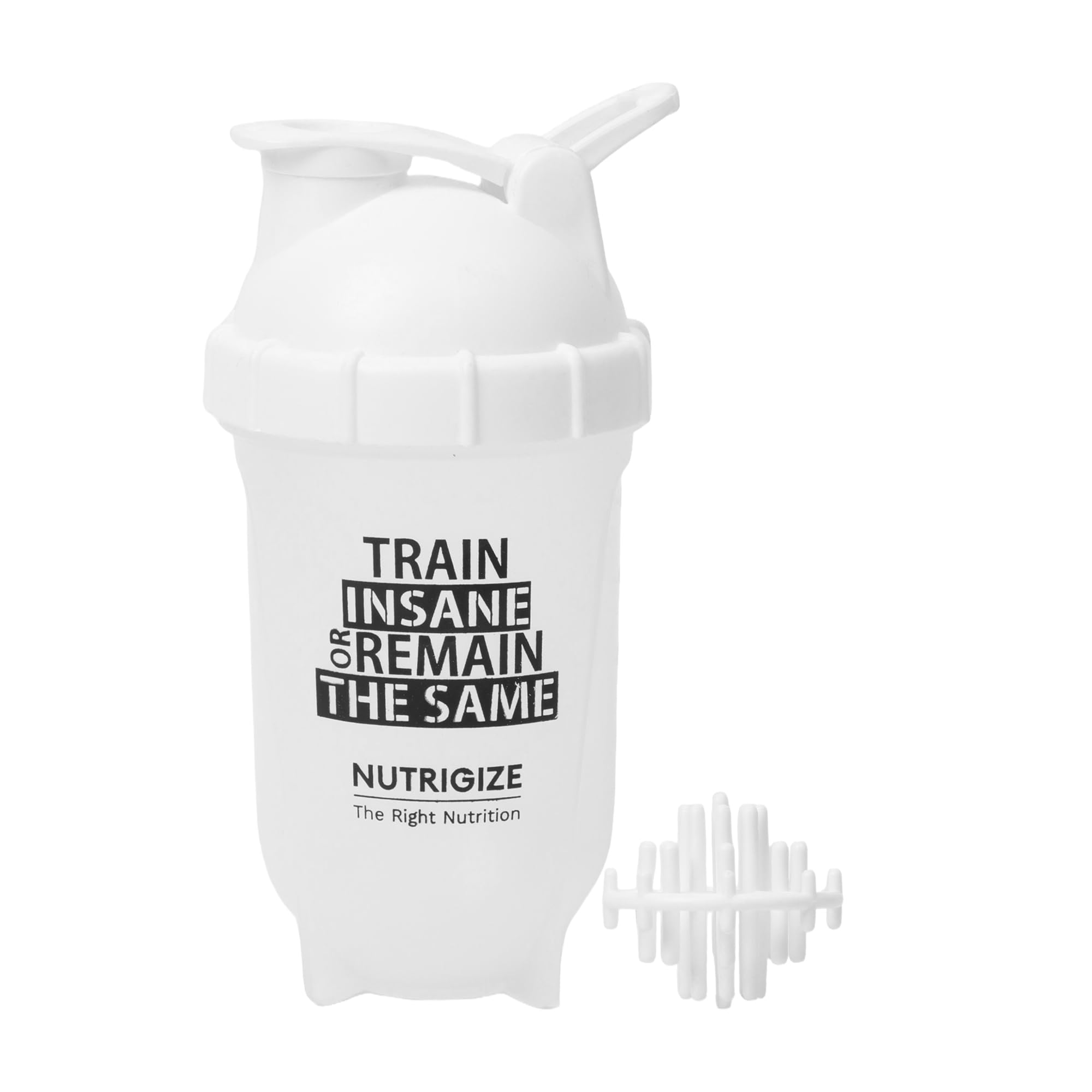 nutrigize smart classic atom leakproof protein sipper bottle, shaker bottle with blender ball 500 ml (white)