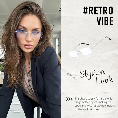 Image of IGnaef Rectangle Rimless Blue Light Blocking Glasses for Women Fashion Non Prescription Office-Siren Frameless Eyewear BL1230