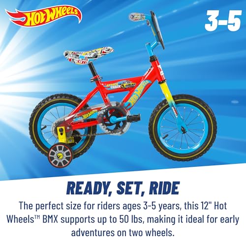 Image of Dynacraft Hot Wheels BMX Bike for Boys, 12-18 Inch Kids Bike, Ages 3-9, Rev Grip Handlebar Feature, Red & Black