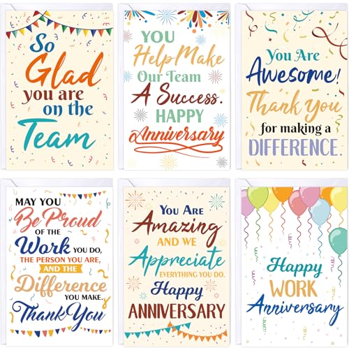 Fancy Land Work Anniversary Card Employee Appreciation Greeting Cards Congrats Business Cards for Office Coworker Supplies Colorful Style 30Pcs