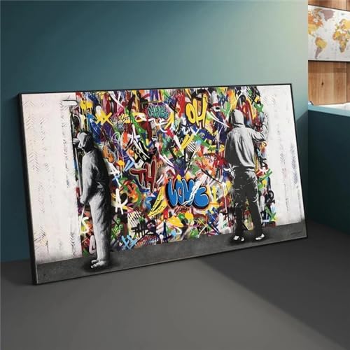 Graffiti abstrait peintures sur toile de salon YAJNILUCK encadrée 50x100 cm