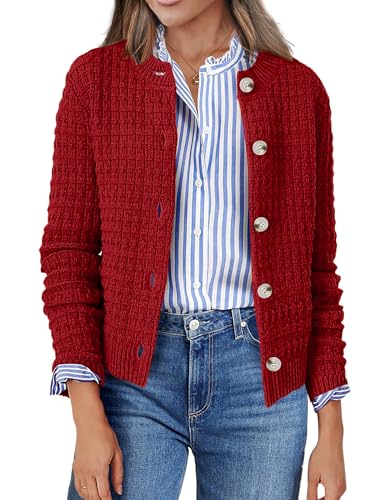 Image of Zeagoo Women's 2026 Cardigan Sweaters Button Down Crew Neck Open Front Long Sleeve Knit Cropped Jackets