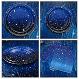 123 Pcs Space Galaxy Party Supplies Starry Night Tableware Set Space Happy Birthday Plate Outer Space Plate Solar System Planet Napkins Tablecloth Galaxy Planet Theme Birthday Party Banner Serves 40 - Image 7