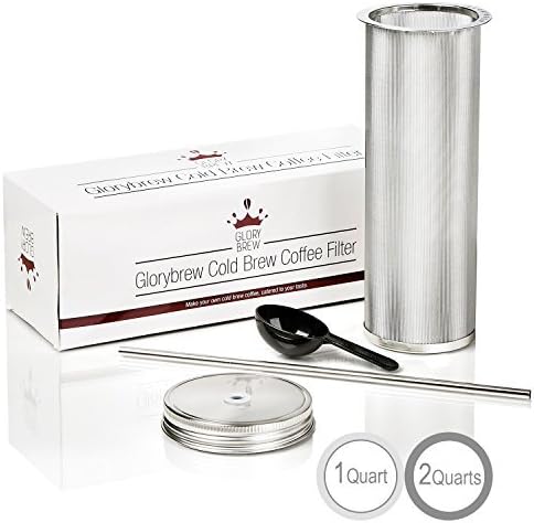 High Quality Cold Brew Coffee Filter for DIY Cold Brew Coffee Kit, (Just add a Mason Jar) Includes Stainless Steel Filter, Coffee Scoop, and Stainless Steel Straw with Custom Lid | Fits 2 Quart Mason