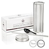 High Quality Cold Brew Coffee Filter for DIY Cold Brew Coffee Kit, (Just add a Mason Jar) Includes Stainless Steel Filter, Coffee Scoop, and Stainless Steel Straw with Custom Lid | Fits 2 Quart Mason