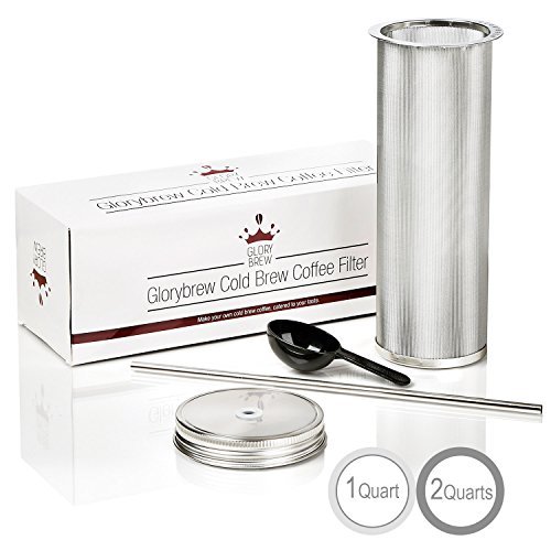 High Quality Cold Brew Coffee Filter for DIY Cold Brew Coffee Kit, (Just add a Mason Jar) Includes Stainless Steel Filter, Coffee Scoop, and Stainless Steel Straw with Custom Lid | Fits 2 Quart Mason