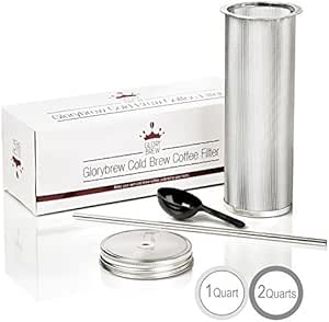 High Quality Cold Brew Coffee Filter for DIY Cold Brew Coffee Kit, (Just add a Mason Jar) Includes Stainless Steel Filter, Coffee Scoop, and Stainless Steel Straw with Custom Lid | Fits 2 Quart Mason