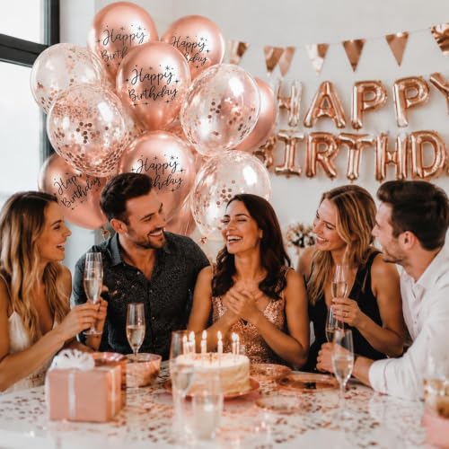 Image of Metal Happy Birthday Balloons Colorful Metallic Decorative Balloons Birthday Party Decor Room Decor House Decor For Wedding Birthday Anniversary Graduation Party Decorations Supplies (rose gold)