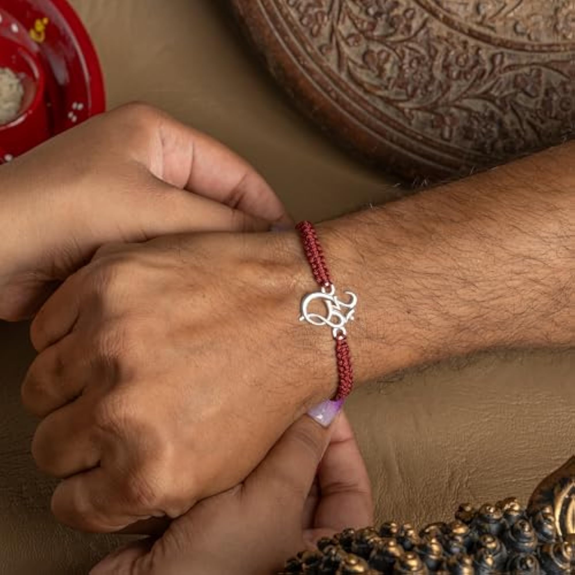 925 Sterling Silver Om Ganesh Rakhi for Brother, Spiritual Gift
