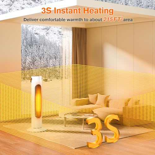 Electric Space Heaters For Indoor Use, 25" 2-IN-1 Tower Heater And Fan Combo, 70°Oscillating, 2S Instant Heating, 1500W, 3 Heating & Fan Modes,Electric Portable Heater For BedroomOfficeHome, Off White by FLOWBREEZE - Used condition - Image 4